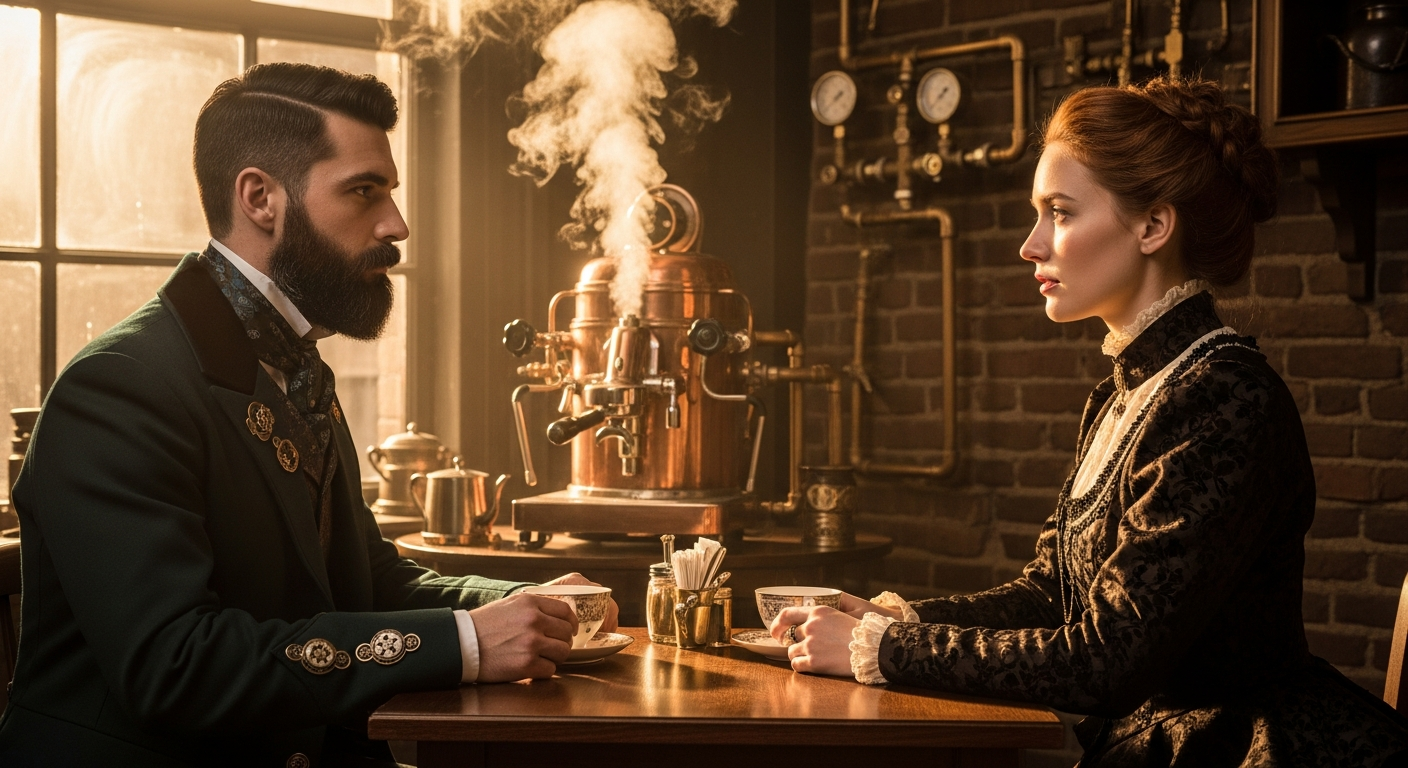 The Clockwork Cafe: secrets in the steam, a shared glance