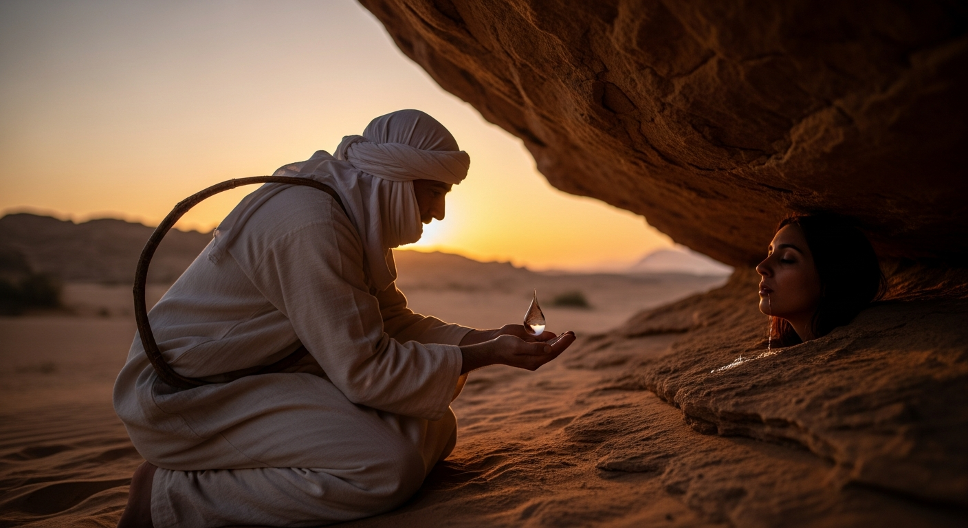 The Desert Oasis: a stranger's shelter, a scorching desire