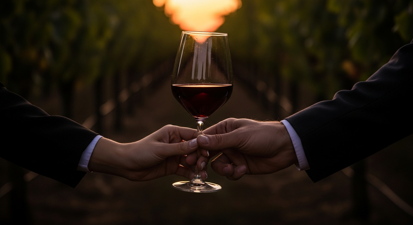 The Vineyard at Dusk: shared wine, secret glances